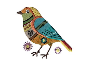 Abstract Folk Art Bird Embroidery Design