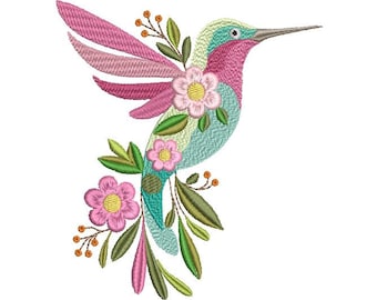 Whimsical Hummingbird Embroidery Design