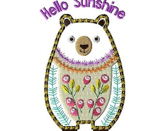 Whimsical Bear Felt Applique Embroidery Design