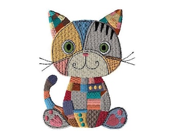 Patchwork Cat Embroidery Design