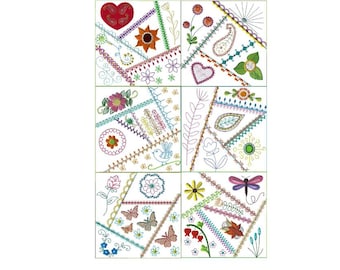 Six Folded Fabric Crazy Embroidery Quilt Block Collection