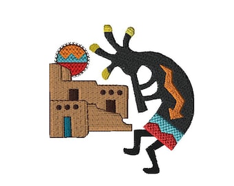 Southwest Kokopelli and Adobe House Embroidery Design