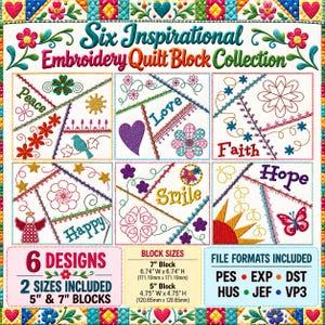 Inspirational Quilt Block Machine Embroidery Collection – 6 Designs – 2 Sizes Included