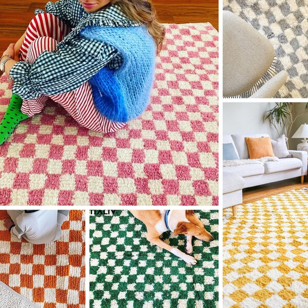 Custom Moroccan checkered rug, Moroccan Berber checkered rug, Checkered area rug -Checkerboard Rug -beniourain rug, Soft Colored Rug