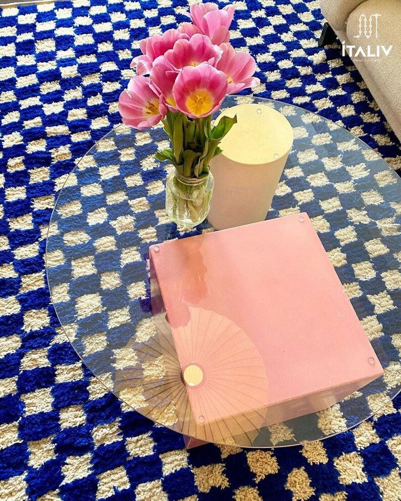 Blue and White Checkered Rug Moroccan Berber Checkered Rug Etsy UK