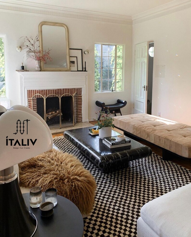 Black and White Checkered Rug, Moroccan Berber Checkered Rug, Checkered