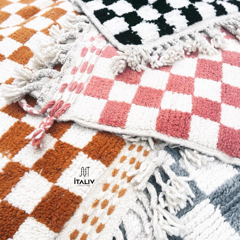 Pink and White Checkered Rug Moroccan Berber Checkered Rug Etsy