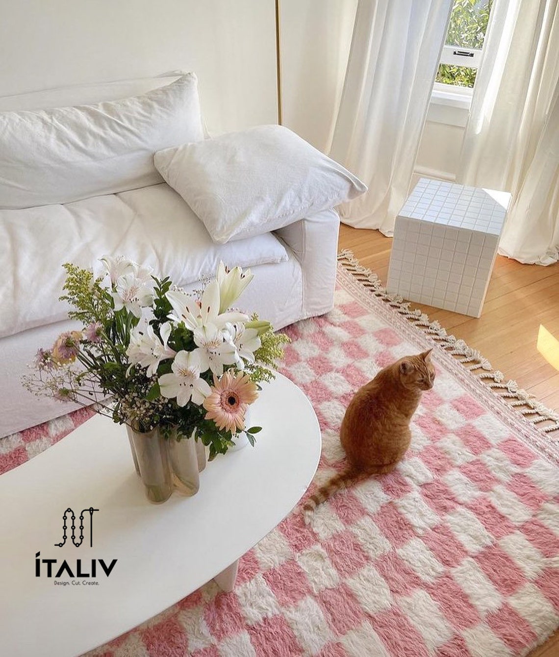 Pink and White Checkered Rug Moroccan Berber Checkered Rug Etsy