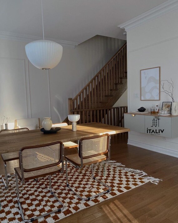 Brown and White checkered rug, Moroccan Berber checkered rug, Checkered area rug -Checkerboard Rug -beniourain rug, Soft Colored Rug