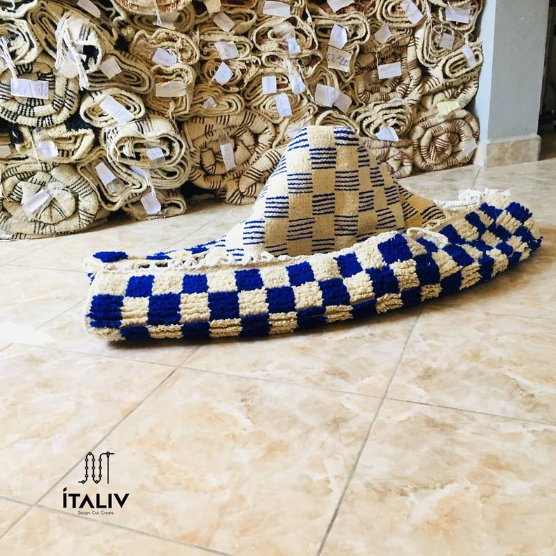 Blue and White Checkered Rug Moroccan Berber Checkered Rug Etsy UK