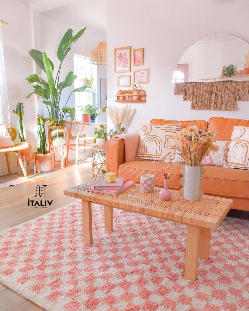 Pink and White Checkered Rug Moroccan Berber Checkered Rug Etsy