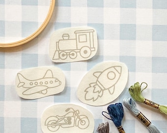 Stick and Stitch Embroidery Pattern, DIY Baby Gift, Transportation Truck Embroidery, DIY Embroidery Kit, Gift for Embroidery, Gift for Mom