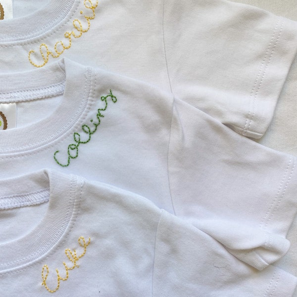 Embroidered Name on Collar Shirt, Boy Girl Name Shirt, Custom Stitched Tshirt, New Baby Gift, Toddler Name Shirt