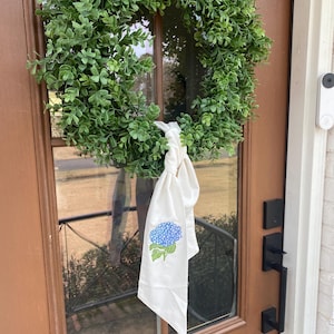 Hydrangea Embroidered Wreath Sash, Spring Decor, Gift for Mothers Day, Front Door Decoration, Wreath Sash