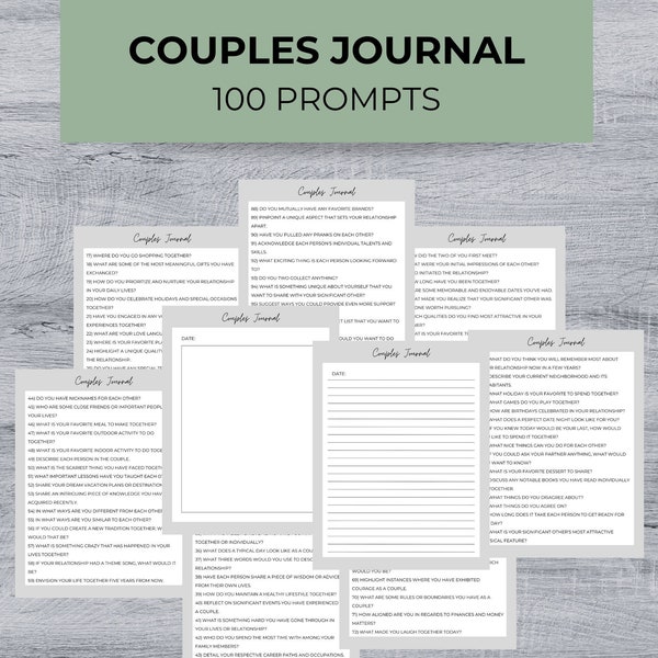 Journal Prompts for Couples, 100 journal prompts, Couples Conversation Starters, Relationship Journal Prompts, Valentine’s Day gift, print