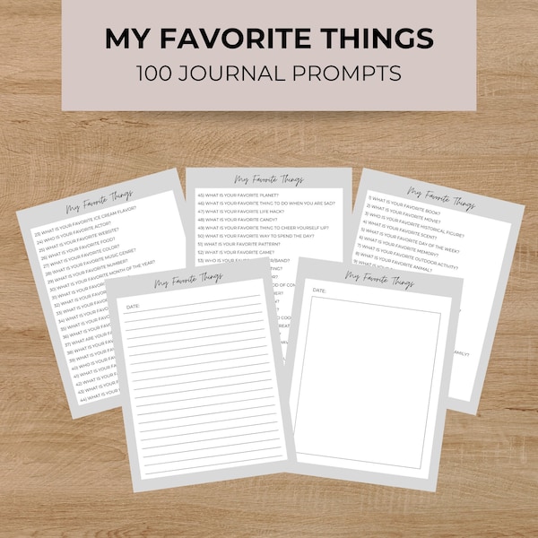 My Favorite Things Journal Prompts, Self Care Journal, Self Discovery Journal, Writing Prompts, gratitude Journal, Journal Pages, reflection