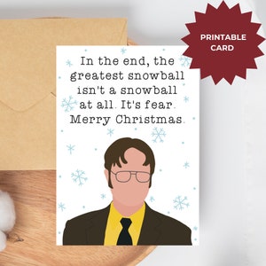 Carte de Noël Snowball, Dwight Schrute, Carte de Noël de l’émission télévisée The Office, Carte de vacances Dunder Mifflin, Salutations de Noël humour de bureau