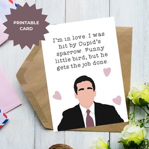 Me golpeó el gorrión de Cupido, tarjeta del programa de televisión The Office, Michael Scott, tarjeta de amor, cita de Michael Scott, San Valentín de The Office, día de San Valentín