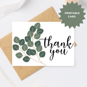 Carte de remerciement d'eucalyptus, note de remerciement d'eucalyptus, carte de remerciement de plante, cadeau d'amant de plante, carte de remerciement de verdure, merci imprimable
