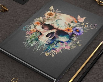 Painted Skull Pretty Flowers Butterfly Dark Cottagecore Whimsigoth Journal Lined Matte
