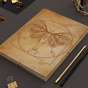 Vitruvian Moth Academia Aesthetic Renaissance Cottagecore Hardcover Journal Lined Matte