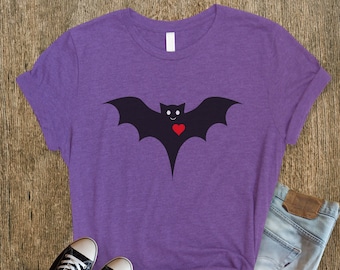 Whimsigoth Valentine Bat Lover Shirt with Heart Batty Goth T-Shirt Unisex Jersey Short Sleeve