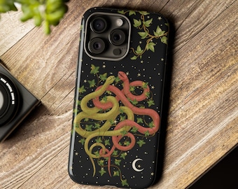 Schlangen verflechten Ivy Mond Sternennacht Dunkel Cottagecore iPhone Samsung Google Pixel Gothic Tough Cases