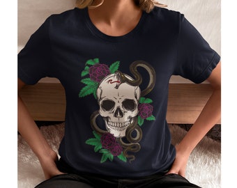Orm + Skull Tee Serpent Goth Tattoo Art T-shirt Unisex Jersey Kortärmad