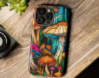 Cottagecore Waldpilze Faux Stained Glass Whimsigoth iPhone Samsung Galaxy Google Pixel Tough Cases