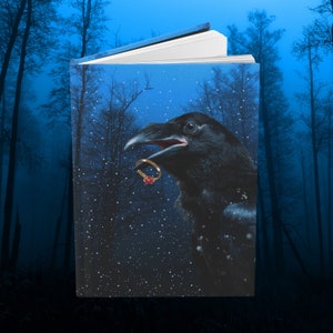 Crow Raven with Ring Trinket Dark Forest Cottagecore Journal Lined Matte