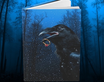 Crow Raven with Ring Trinket Dark Forest Cottagecore Journal Lined Matte