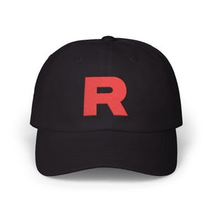 Team Rocket R Black Baseball Cap Embroidered Pocket Monster Villain Hat, Adjustable Snapback for Adults, Cosplay Anime Gift