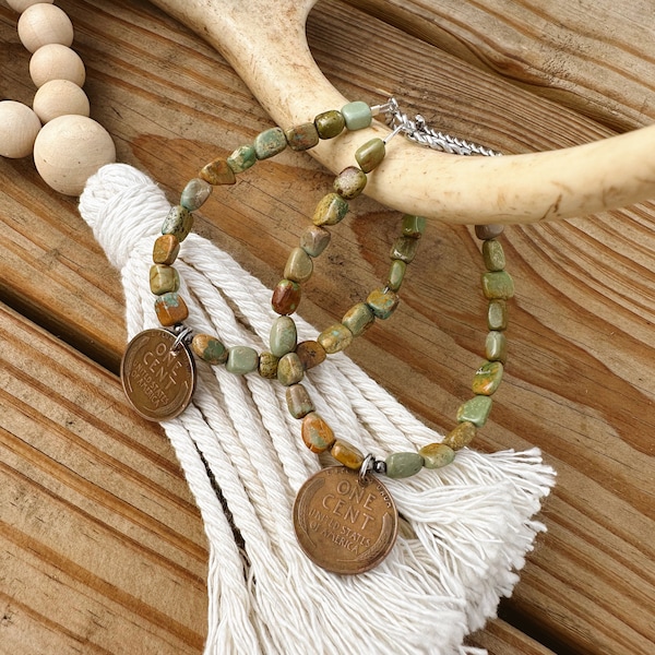 The Janis Bracelet- Wheat Penny and Arizona Turquoise