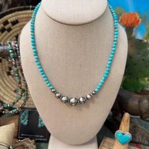 The Lucasey Necklace- Kingman Turquoise and Graduated Sterling Pearls