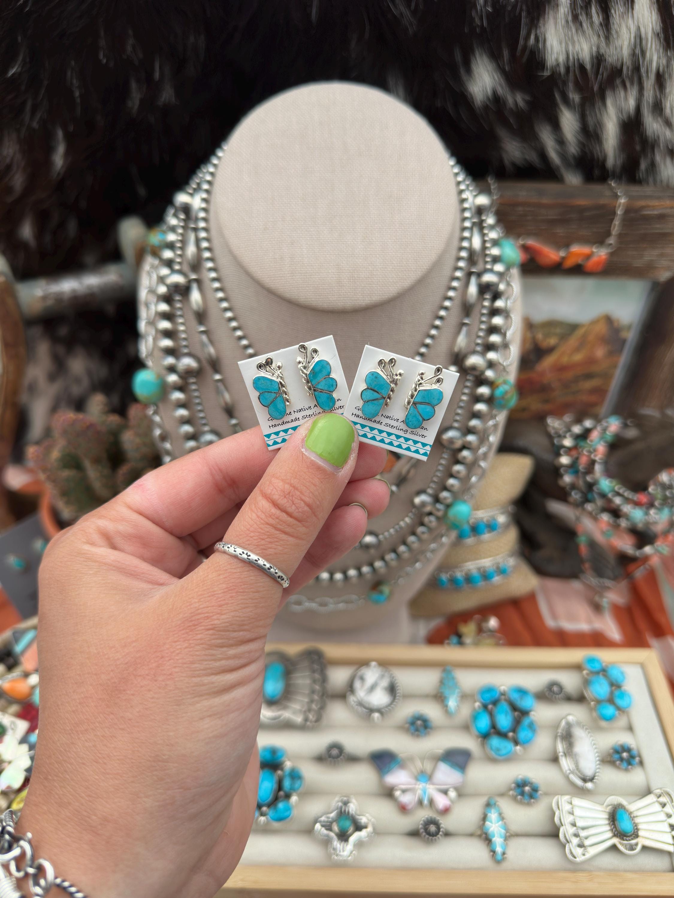 The Painted Lady Studs- Native Made Turquoise Inlay Butterfly Stud Earrings