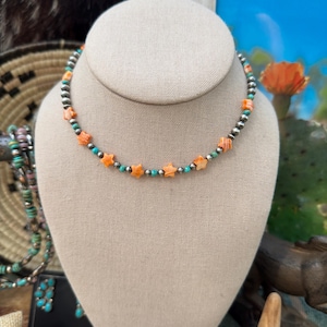 The Starstruck Choker- Spiny Oyster, Kingman Turquoise, And Sterling Pearls