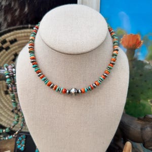 The Arizona Reds Choker- Spiny Oyster, Kingman Turquoise, And Sterling Pearls/Saucers
