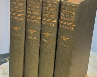 1925 The Outline of History di H.G. Wells Set completo di 4 volumi Collier Copertina rigida Antique World History Books