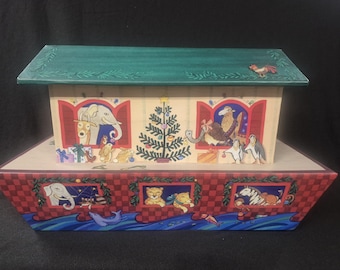 Vintage Hallmark Noah’s Ark Keepsake Box Holiday Edition 1990s Colorful Animal Artwork