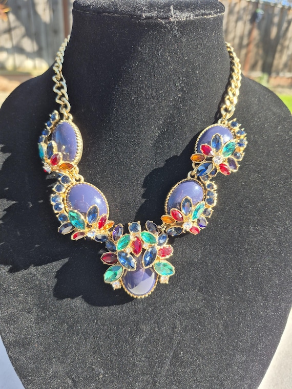 Talbots Statement Necklace Multicolor Rhinestone … - image 2