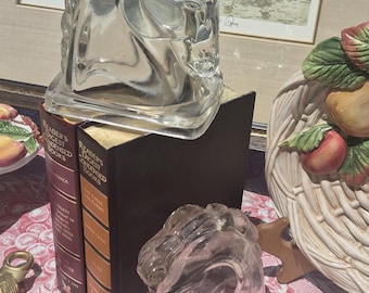 Set of 2 Vintage 1940s Federal Glass Clear Horse Head Bookends