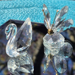 Set of TWO Swarovski Crystal figurines Swan and Butterfly treasure keeper