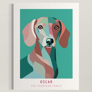 Personalized Poster | Dachshund Green Art Print | Abstract Midcentury Modern Art Wall Decor | Home Decor Illustration | Matte Poster