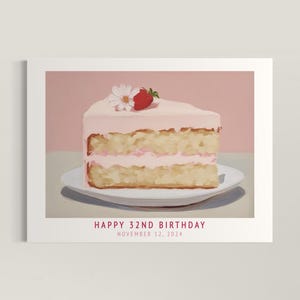 Personalized Poster | Pink Cake Art Print | Midcentury Modern Wall Decor | Home Decor Illustration | Matte Horizontal Poster