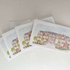 Set of 4 Notecards 5x7 | Watercolor House Painting | Watercolor Sorority House Portrait | Sorority Gift | First Home Gift | Stationary