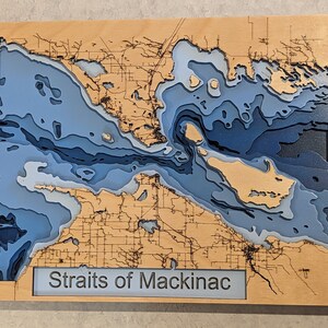 Straits of Mackinac 7 laags decoratie / muurkunst - lasergesneden en geschilderd - 18 inch breed (op bestelling gemaakt)