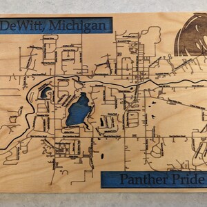 DeWitt, Michigan Laser Cut Map - 15.5&quot; x 11.5&quot; - 2 Layers - Wood - Made to Order