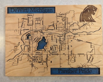 DeWitt, Michigan Laser Cut Map - 15.5" x 11.5" - 2 Layers - Wood - Made to Order