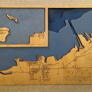 Bay Port PortMichigan 3-Schicht-Dekoration / Wandkunst - Laser geschnitten und bemalt - 15,5 Zoll breit