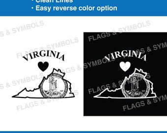 Virginia state flag vector. Virginia outline state cut file. Virginia state laser cut.  Virginia state vector. Virginia flag cricut file